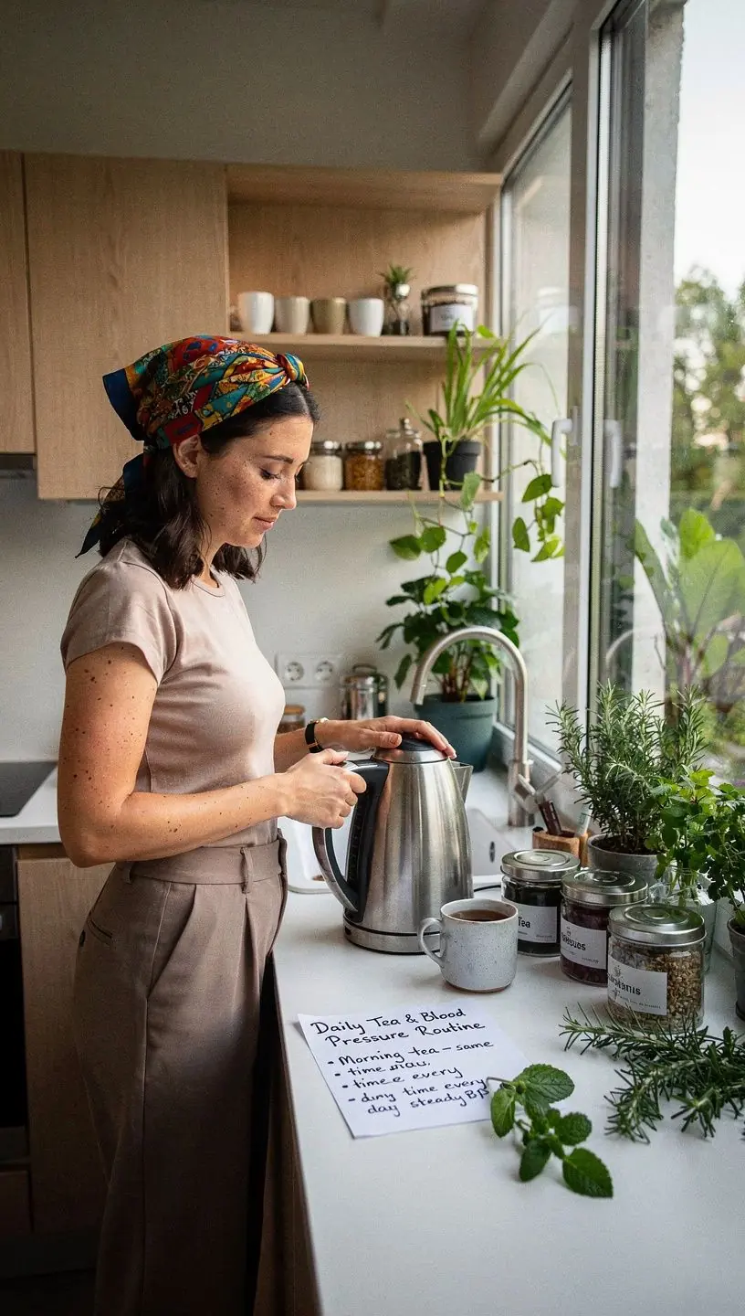 Egy nő, aki élvezi a gyógyteát, miközben relaxál.